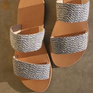 Kyma sandals in Blue Speckle. NIB